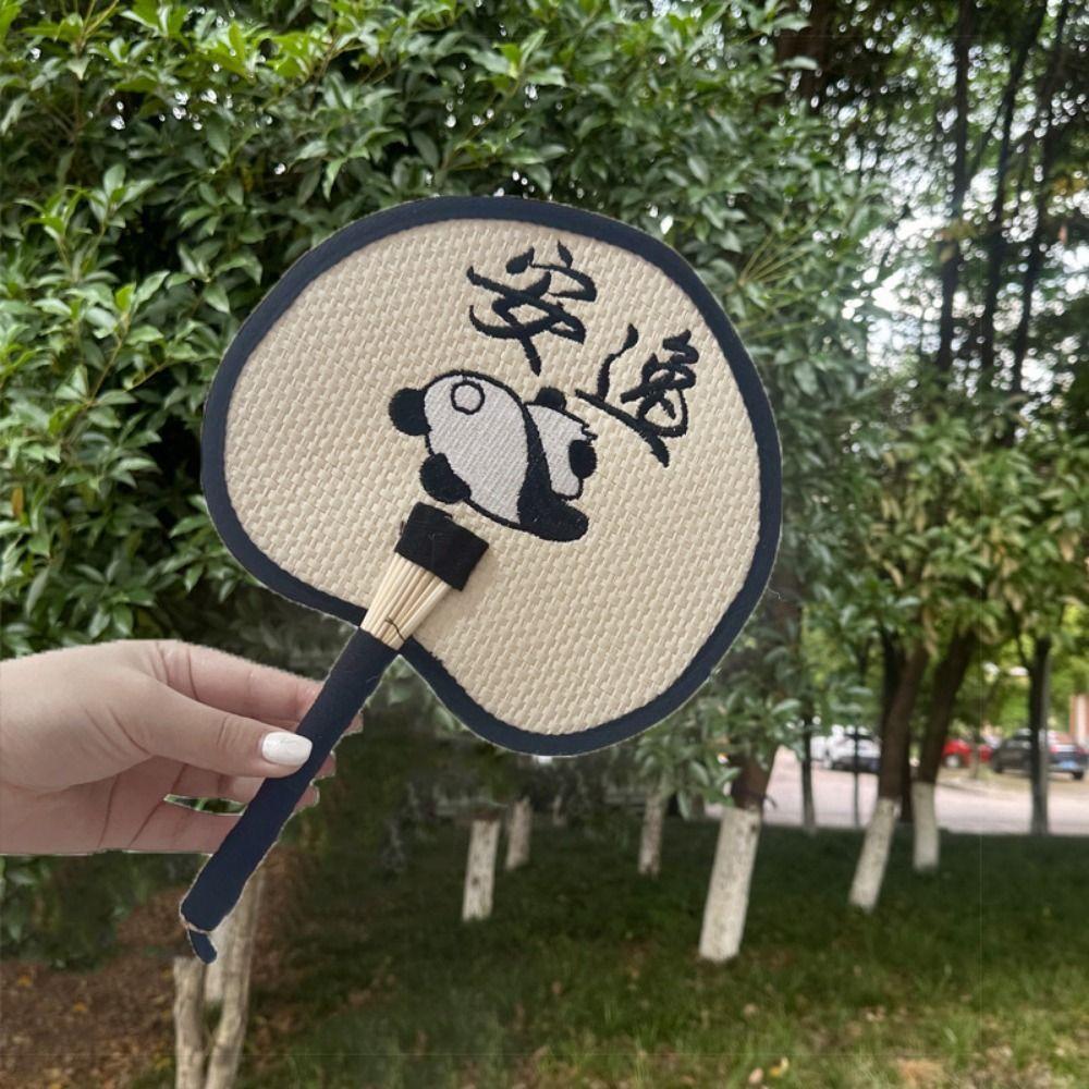 Decorative Straw Group Fan Chinese Style Summer Panda Fan Practical Handmade Straw Fan  Travel