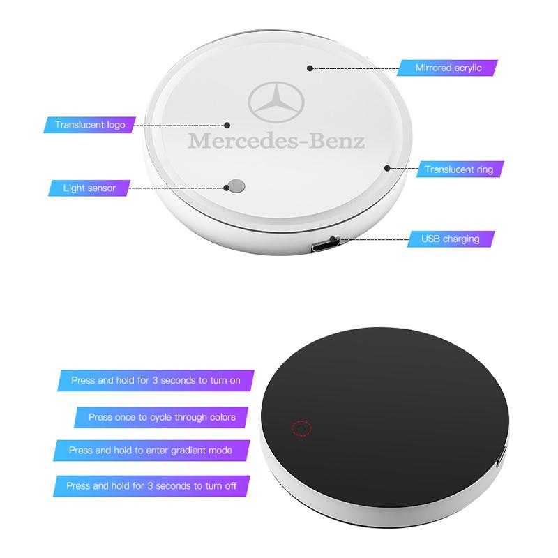 VFO1 Car Glowing Coasters LED Light Water Cup Mat For Mercedes Benz AMG W203 W206 W220 W205 W211 Car USB Charging Coasters keychain