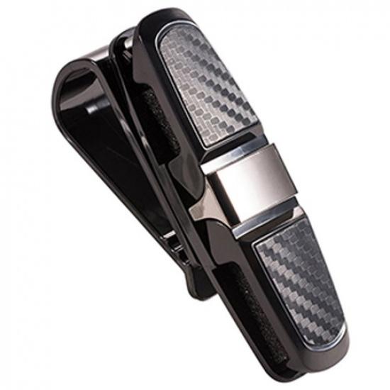 1x Black Sun Visor Glasses Sunglasses Card Ticket Holder Hook Car Accessories