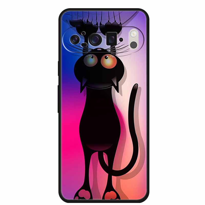 Чехол для Google Pixel 10 Pro XL 5G Милый Кот ТПУ Черный Мягкий Силикон Задняя Крышка Цветы Ударопрочный Бампер Чехол 6.8" Чехол для Телефона