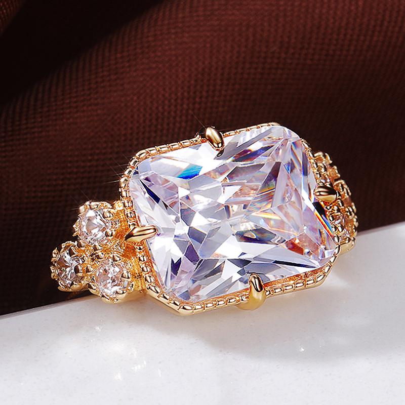 Huitan Gorgeous Gold Color Color Bridal Marriage Rings Brilliant Crystalline Zircon Crystal Women Fashionable Jewelry Engagement Bridal Bridal Rings