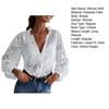 Women Shirt V-Neck Lantern Long Sleeve Single Breasted Shirt Tops Ruffle Details Hollow Design Casual