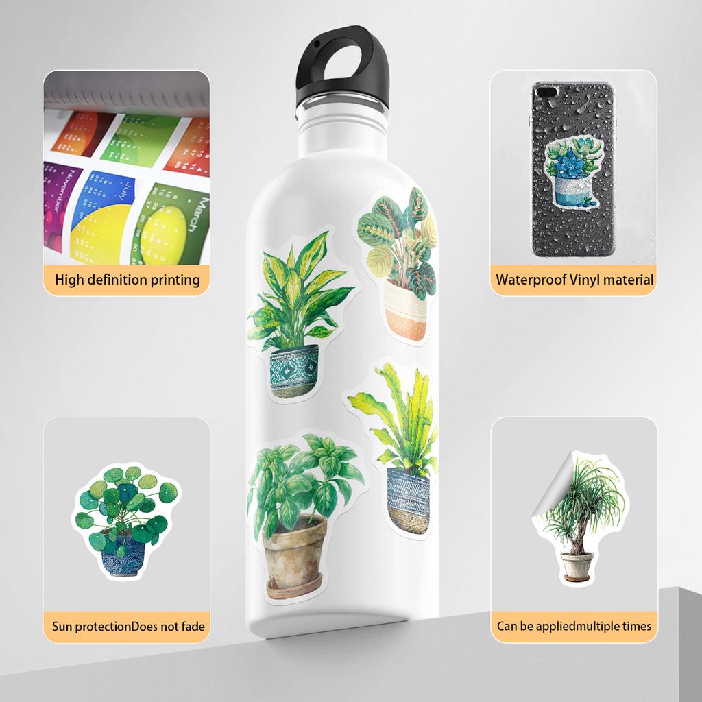 50Pcs Waterproof Plant Stickers for Cups Phone Cases Decoration Creative PVC Decals