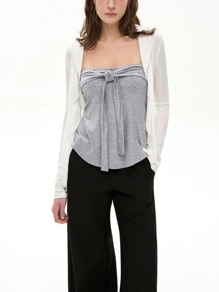 Женский кардиган с рюшами и топ-бандаж: Универсальная, Омолаживающая, Прохладная футболка с длинным рукавом (Весна/Лето 2026)