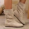 Fashion Comemore Suede Round Head Ankle Boots for Women Autumn Winter Casual Flat Bottom Back Lace Up Solid Color Short Botines Shoes