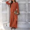 Spring Summer Women's Casual Holiday Style Solid Colour Shirt Wide Leg Pants Two-piece Set