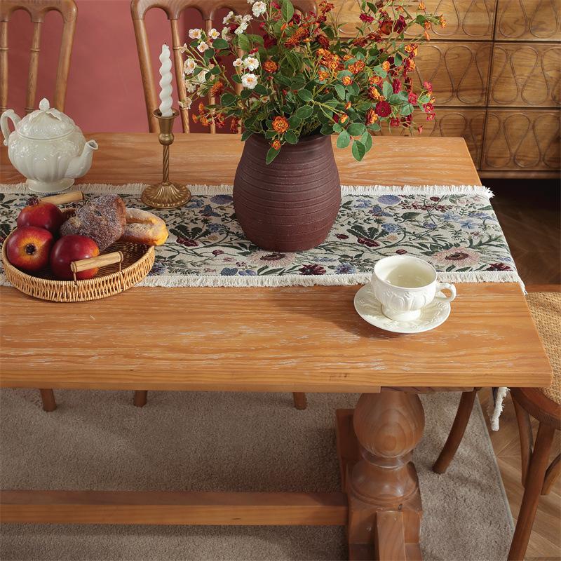 Винтажная зеленая жаккардовая скатерть с кисточками и цветочным узором - Полиэстер, бахрома, идеально подходит для вечеринок, дней рождений, свадеб и семейных посиделок