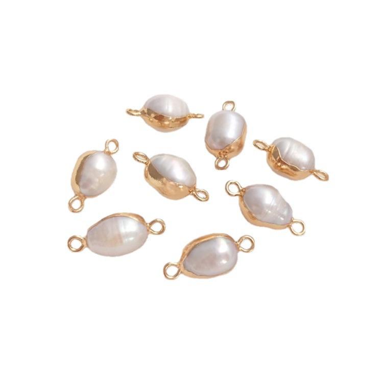 Натуральный барочный неправильной формы жемчуг с двумя отверстиями, рисовая бусина, плоская круглая подвеска для ручной работы, DIY, безельная оправа