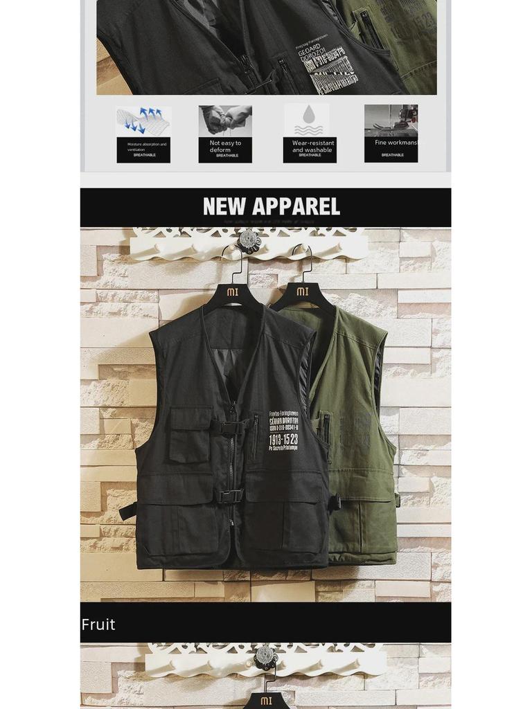 Американо-японский тактический жилет без рукавов с множеством карманов для молодежи на весну и осень