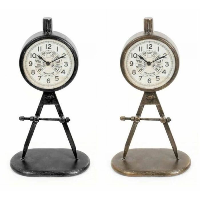 Horloge De Table - LANA DECO - Noir Doré - Fer PVC - Style Loft - 2 Unités - 17x8x31 Cm