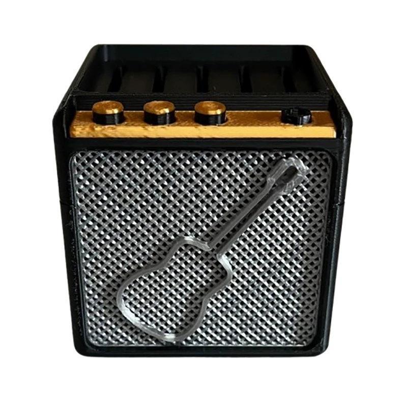 Guitar Picks Holder Box, Amp Speaker Pick Holder with 5 Celluloid Guitar Picks, Guitar Pick Storage Box Set for Guitar, Bass, Uk