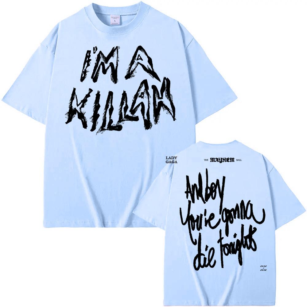 Я Килла Футболка с коротким рукавом Леди Гага Лето Высокое качество Удобная футболка Графическая печать Круглый вырез Повседневная Ретро футболка