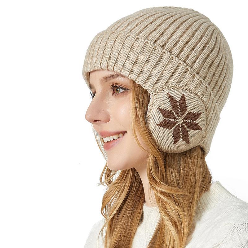 Зимняя толстая вязаная шапка со снежинками для защиты ушей, мужская теплая шерстяная шапка, женская уличная велосипедная морозостойкая шапка