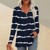 Women's Fashion Casual Pleated V-Neck Striped Printed Long Sleeve T-Shirt Top