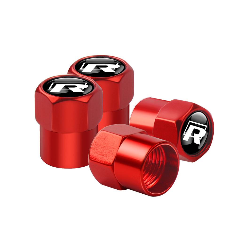 LVAXC1 4Pcs Car Wheel Tire Valve Caps Tyre Stem Caps Bolt-In For VW Golf Caddy Passat GTI Lavida Sagitar Scirocco Tiguan R Line T-ROC
