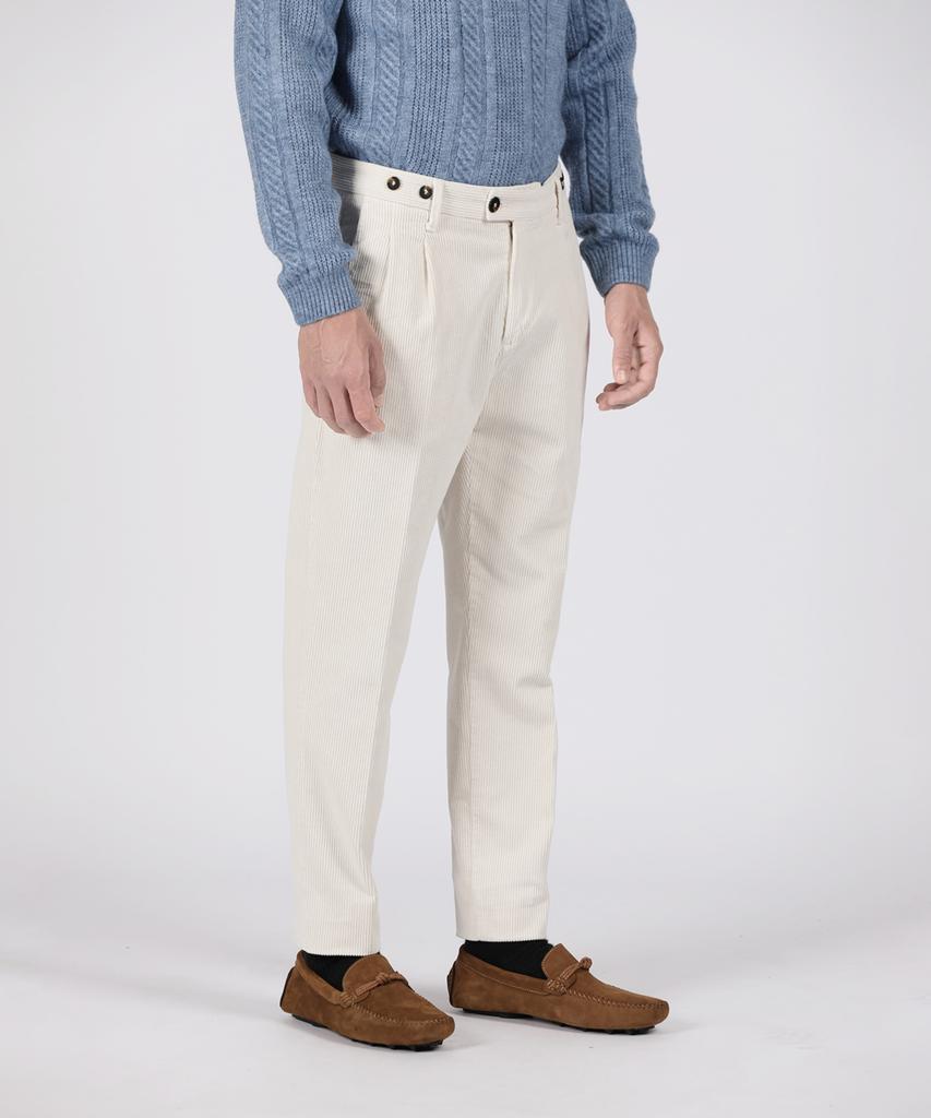 PANICALE Ivory Classic One-Pleat Corduroy Pants