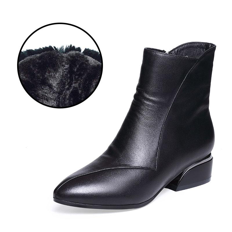 ZANPACE 2024 Модные зимние женские высокие сапоги, сохраняющие тепло, с острым носком, кожаные женские туфли плюс бархатные женские ботильоны на платформе