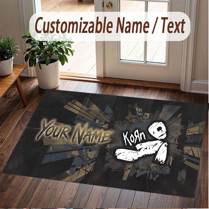 Custom Rug Korn Pattern Print Name Text Soft Non‑Slip Floor Carpet for Home Indoor Decoration