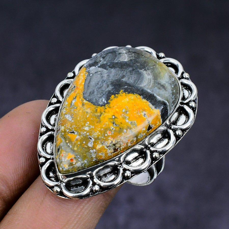 Bumble Bee Jasper Gemstone 925 Sterling Silver Gift Jewelry Ring Size 10 Z2h09