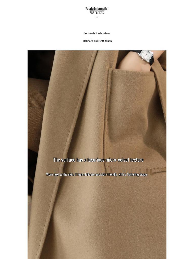 Женское очень длинное двустороннее пальто из 100% шерсти с поясом для осени и зимы