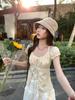 Korean sweet floral lace-up flying sleeve fake two-piece top summer new design slim short T-shirt