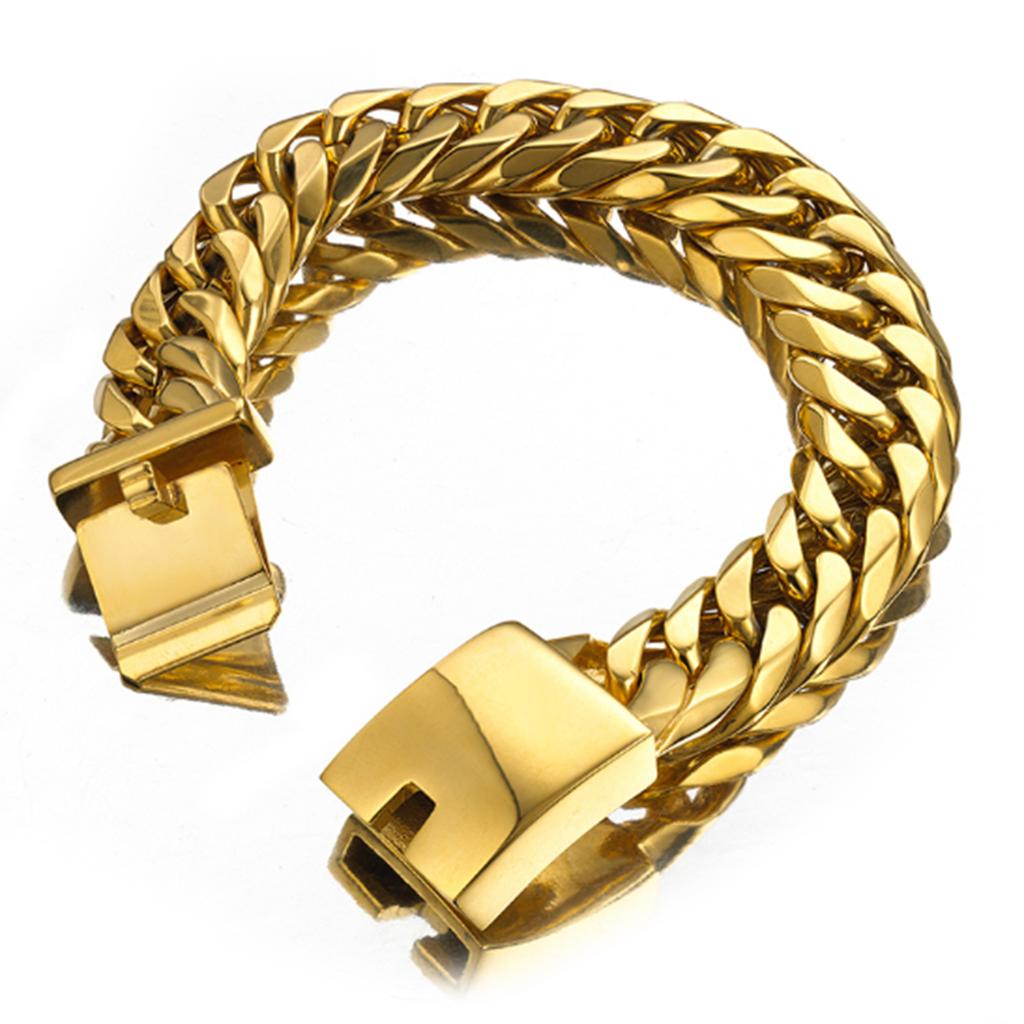 Модные ювелирные изделия шириной 16 мм, пряжка из нержавеющей стали, золотой тон, двойная кубинская цепочка, подарок, мужской браслет унисекс