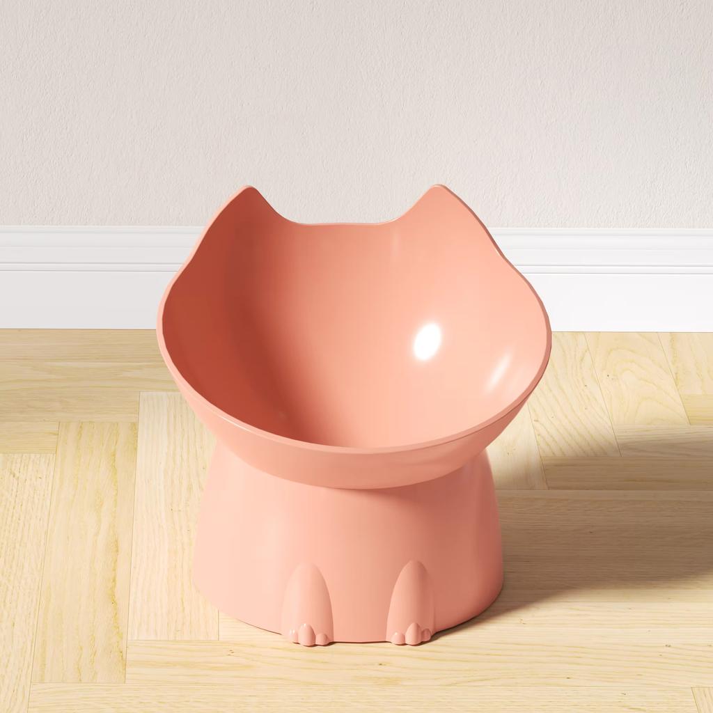 Pet Elevated Cat Bowl Anti-overturning Plastic Raised Elevated Cat Dog Bowl Feeding Dish With Tilted Edge Neck Protection