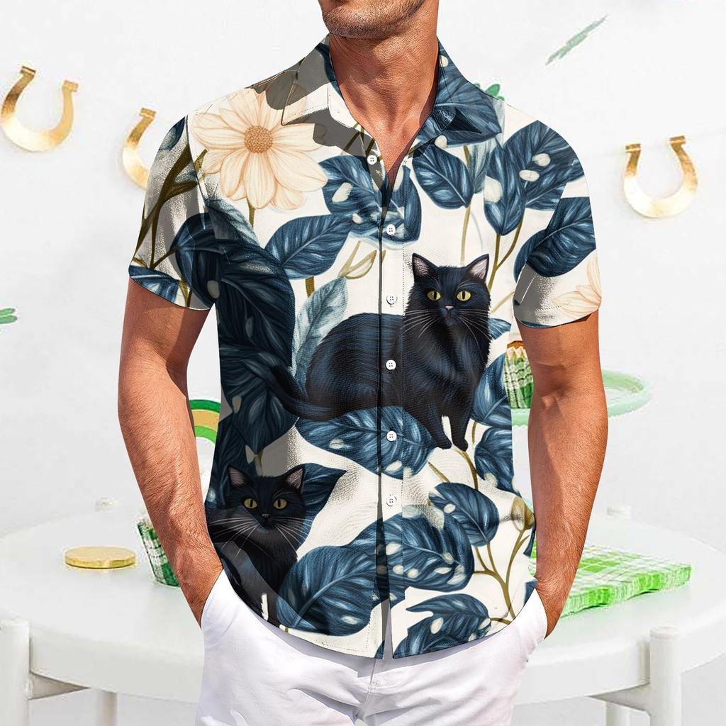 Men's Casual Short-sleeved Shirt Slim Fit Stylish Men's Hawaiian Print