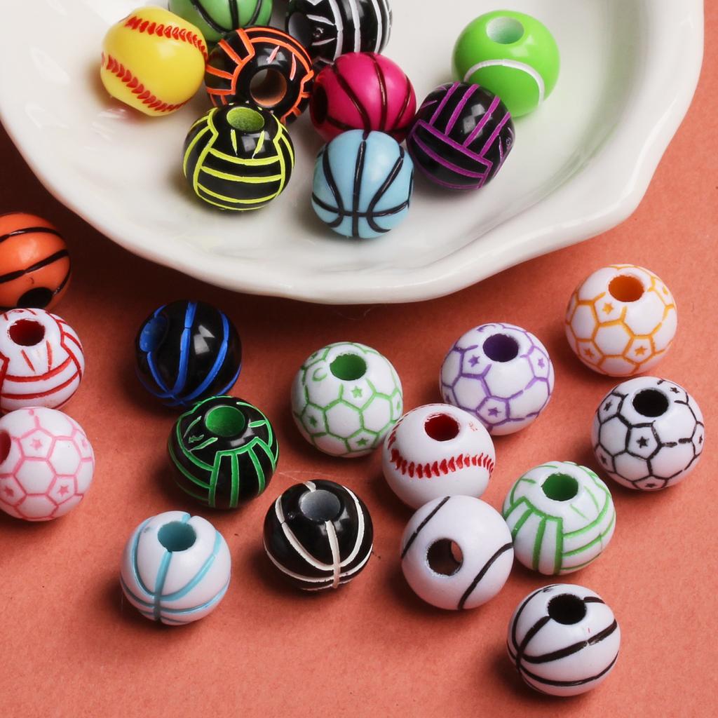 Хорошие подвески, круглые футбольные бусины с отверстием, акриловые, 5 шт., свободные бусины, футбольный мяч, 11 мм, 15,5 мм, баскетбольные браслеты, принадлежности для изготовления ювелирных изделий