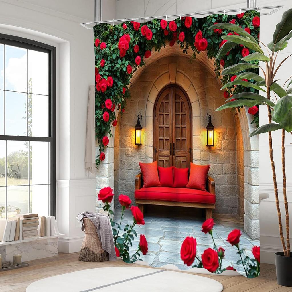 Diamond Door shower curtain, bathroom shower waterproof curtain with 12 hooks, fish shaped home decoration, free delivery