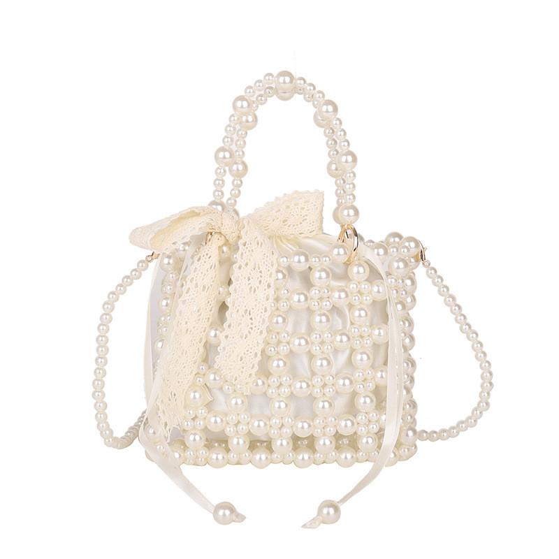 Pearl Woven Mini Shoulder Bag For Summer Elegant Women Pvc Jewelry Detailing
