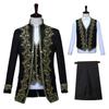 European Gold-encrusted Vintage Court Tuxedo Men's Stand-up Collar Embroidered Suit Three-piece Set Opera House Stage Costumes