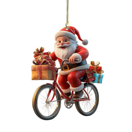 Акриловый Дед Мороз Рождество 2D Плоский Санта на велосипеде Подвесные украшения