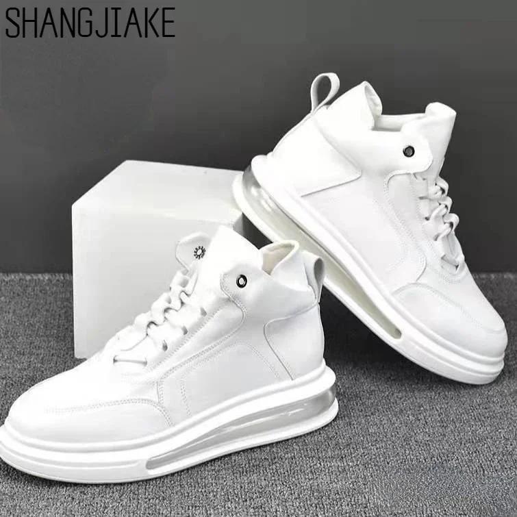 Модная мужская обувь из коровьей кожи, высокие кеды, мужская обувь с воздушной подушкой, брендовая обувь, мужская обувь на мягкой подошве, спортивная обувь Men2024