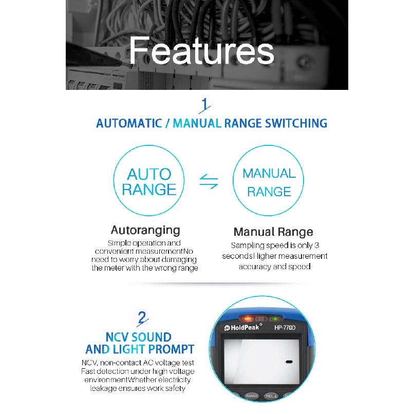 HP-770D-C Digital Multimeter High-Accuracy Auto Range True RMS 40000 Counts Color screen NCV AC DC Voltage Current Ohm Tester