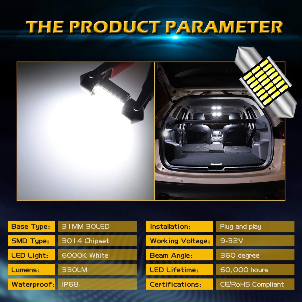 KATUR T10 39 мм/5 Вт Автомобильная светодиодная лампа 6000 К Белый неполярный взрывной свет Светодиодная лампа для комнаты Canbus 211-2 212-2 214-2 2112 2122 569 578