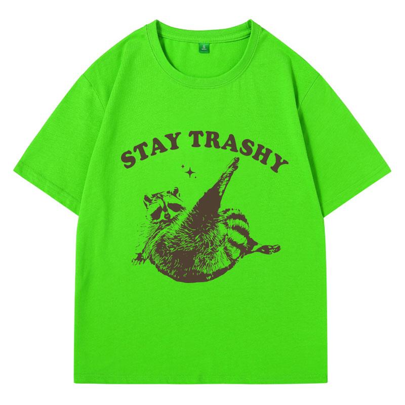 Vintage 9Os Funny Racoon T Shirt Y2k Clothes Boho Aesthetic Cute Stay Trashy T-shirt Funny Meme Oversized Cotton Short Sleeve