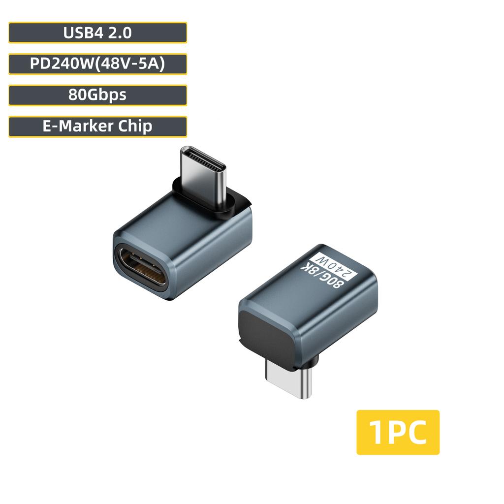 USB4 V2 90 Degree Type C Angle Adapter 80Gbps Thunderbolt 5 4 3 Elbow Adapter 240W USB-C Cable Connector 40Gbps for MacBook Air