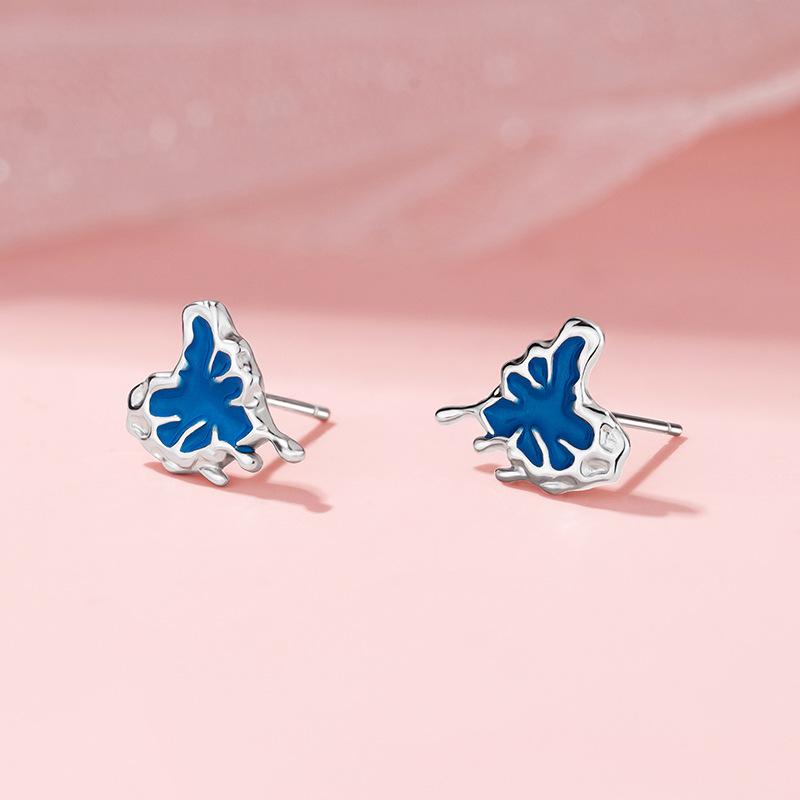 Lava Love Stud Earrings Women's Simple Niche Design Sense Temperament Sweet Cool Liquid Blue Heart Earrings
