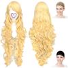 CaseEden Cosplay Wig, Long Curly Hair, 80cm, Heat Resistant, Gold/Blonde, Includes 2 Wig Nets