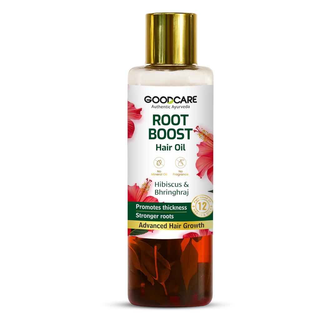 Масло для роста волос Goodcare Root Boost 100 мл | Смесь гибискуса и бринграджа | 12 аюрведических трав и масел | Более сильные корни | Уменьшение выпадения волос, Стимулирует фолликулы