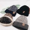 Hat Men's Winter Knitted Knitted Wool Hat Thickened Trendy Korean Version with Velvet Warm Windproof Youth Winter Men's Cold Cotton