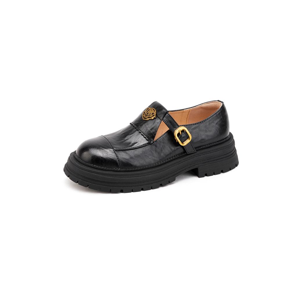 Soft cowhide retro platform single shoes women's spring and autumn small leather shoes loafers