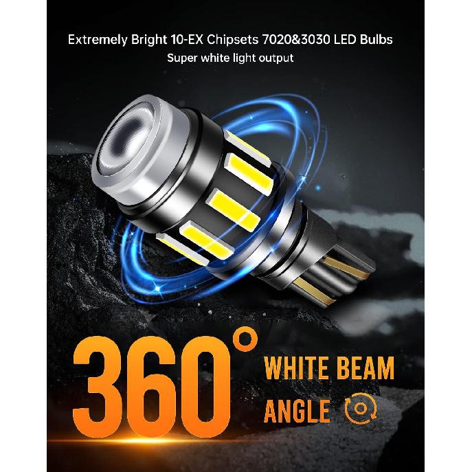 921 912 LED Bulb for Backup Reverse Lights 6500K Xenon White 10-SMD 7020&3030 Chipsets CANBUS Error Free T15 W16W 906 904 Bulbs,Pack of 2
