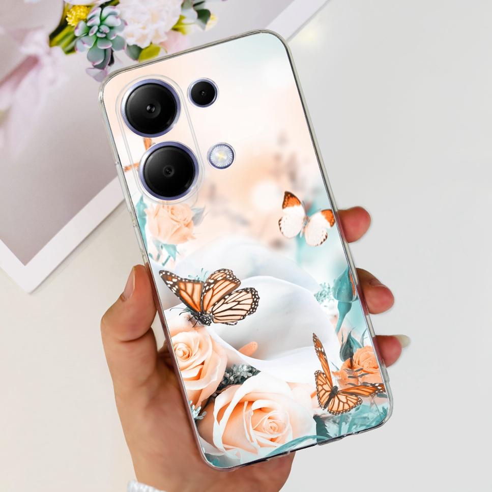 For Xiaomi Redmi Note 13 Pro 4G Case Beautiful butterfly flower TPU Soft Silicone Cover For Xiaomi Poco M6 Pro Bumper Phone Case