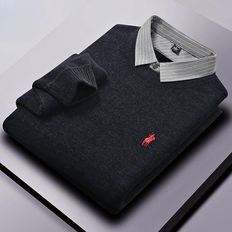 TrendHub Дизайнерское Качество Мужской Лацкан Поддельный Двойка Длинный Рукав Новая Вышивка Футболка Мода Бизнес Мужская Одежда