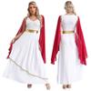 Women's Ancient Greek Roman Queen Costume Halloween Cosplay Gold Trims Toga Dress