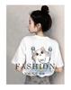 Loose casual daily versatile cartoon pattern shoulder strap with cat print short sleeved T-shirt