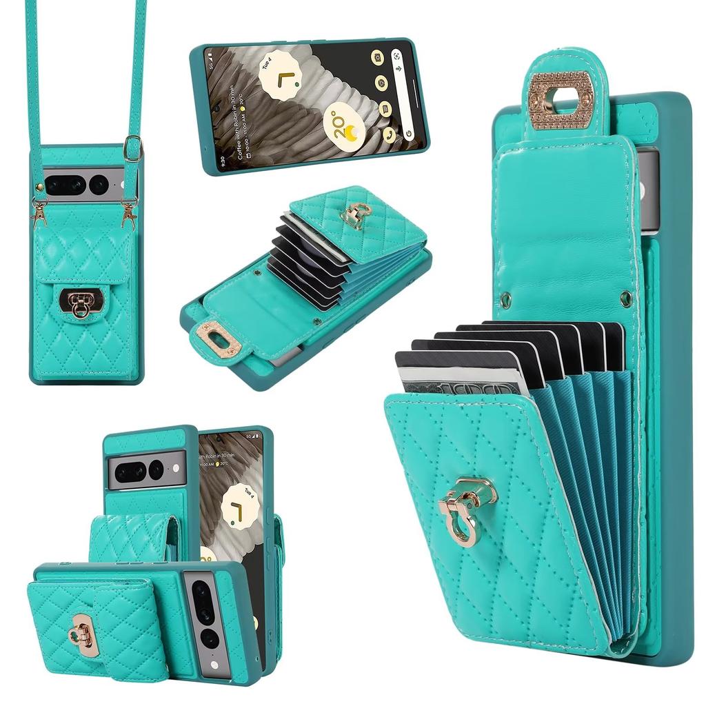 Crossbody Necklace Strap Lanyard Leather Cover for Google Pixel 7 Pro 7A 6A Wallet Card Holder Metal Buckle Phone Bag Coin Purse