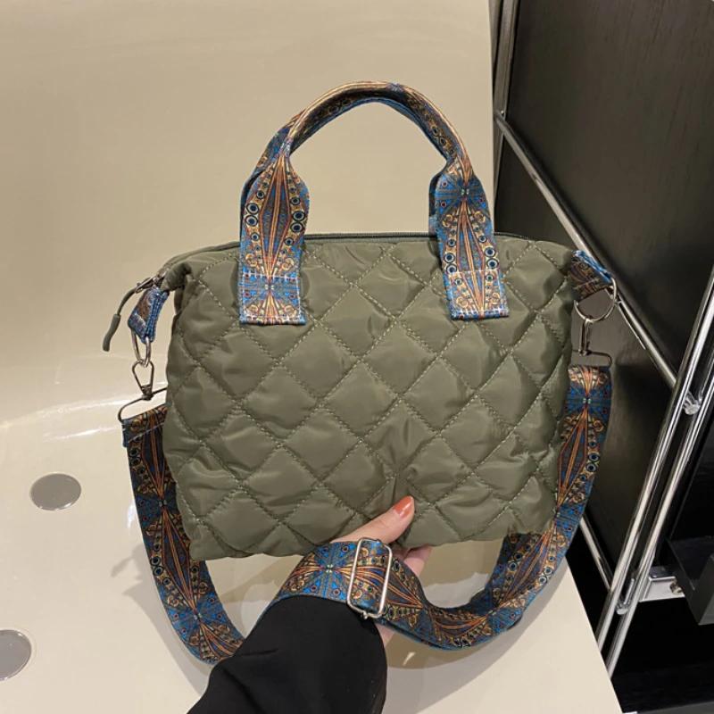 Женская широкая сумка через плечо с ремнем на осень/зиму, ромбовидная космическая хлопковая сумка на плечо, большая вместимость, универсальная сумка для покупок